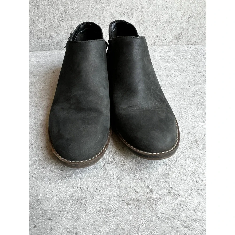 Clarks Camzin Women Short Black Leather‎ Ankle Booties Zip Buckle 7.5 Comfort